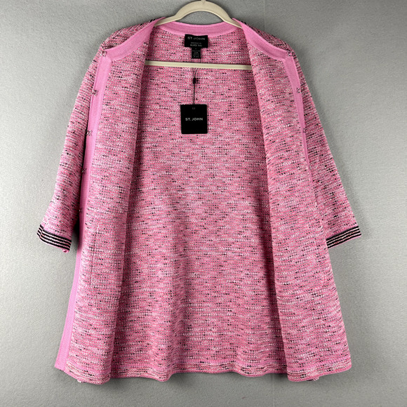 St.John For Mary Kay Long Tweed Jacket Womens 4 Pink Wool Classic Colorful NWT - Picture 2 of 16